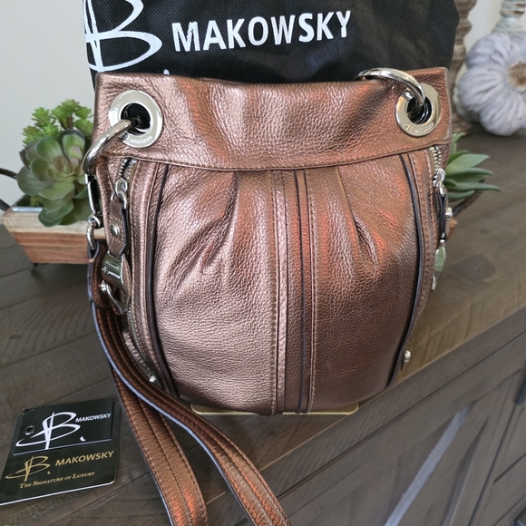 b. makowsky Handbags - B. Makwowsky Copper Leather Crossbody Bag NWT